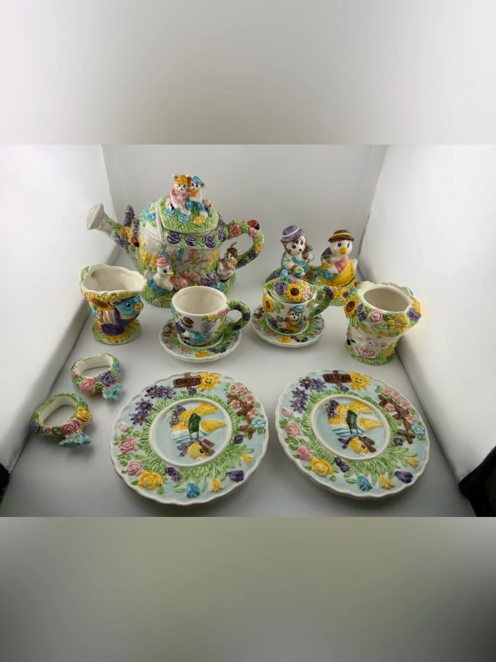 Mercuries 1995 VTG Glazed Ceramic Floral Animal Tea Set : Bunny Tea Set